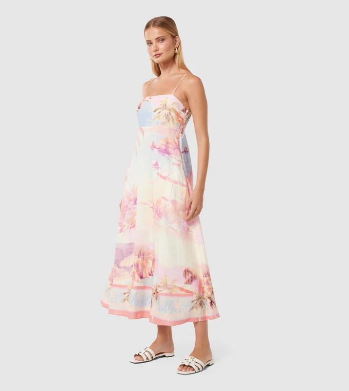 forever new  JOANNE Printed Linen Midi Dress for Women | Best Price UAE